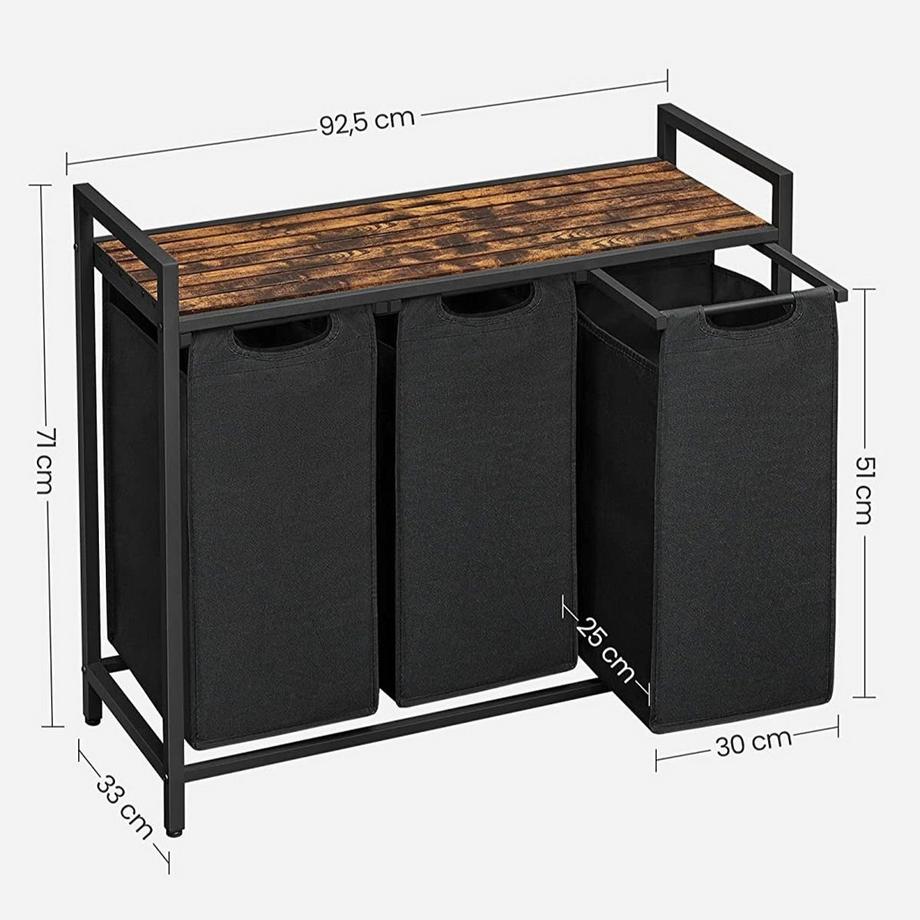 Calicosy Wäschebehälter mit 3 Fächern 38L  