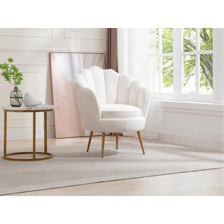 Vente-unique Fauteuil coquillage en tissu bouclette blanc LALEA  