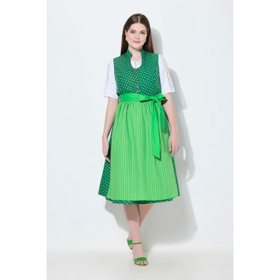 Ulla Popken Dirndl Col Montant Boutons Fantaisie Sans Manches  