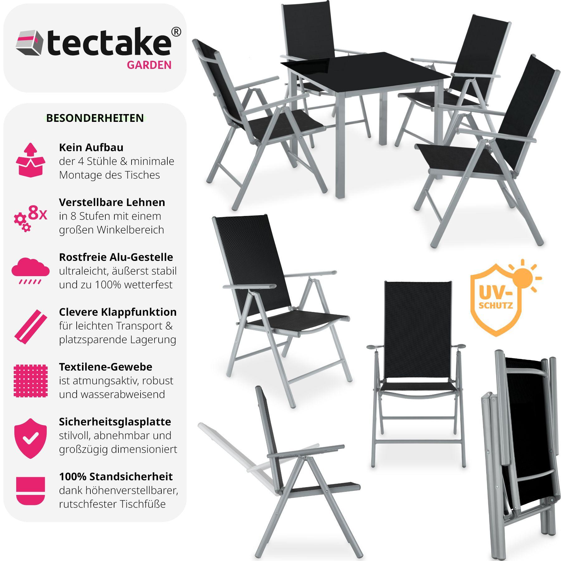 Tectake set di sedute e tavolo in alluminio 4+1  