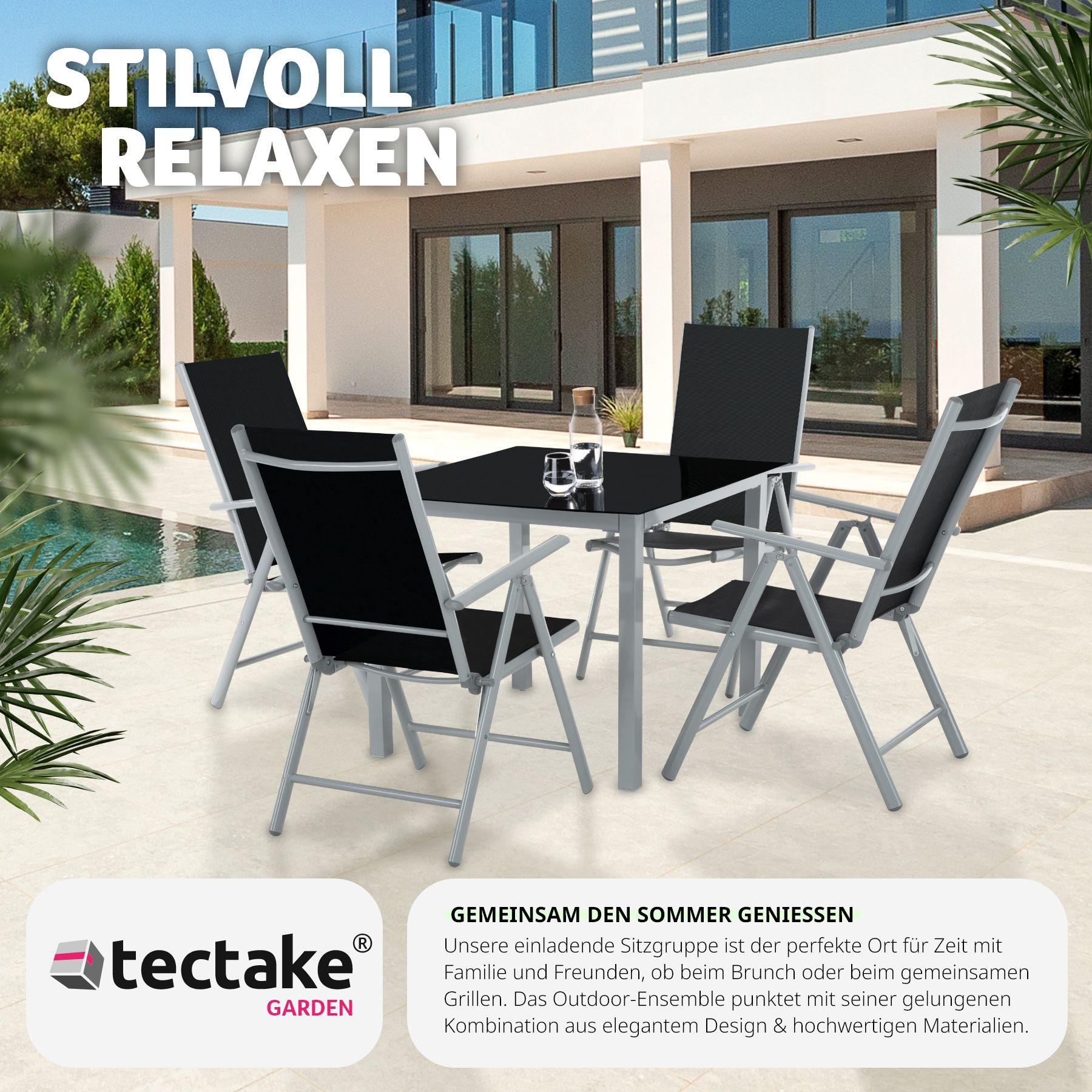 Tectake Aluminium Sitzgruppe 4+1 Stühle mit verstellbarer Rückenlehne und luftdurchlässigem Textilene-Gewebe  