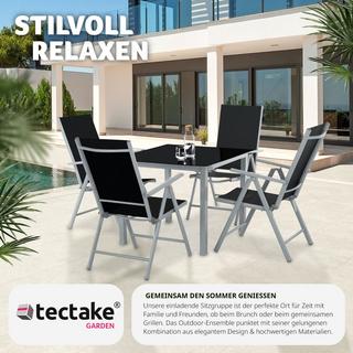 Tectake Aluminium Sitzgruppe 4+1 Stühle mit verstellbarer Rückenlehne und luftdurchlässigem Textilene-Gewebe  