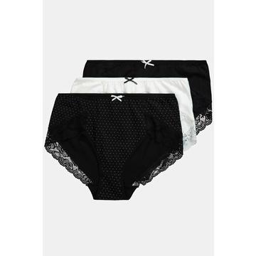 Lot de 3 culottes hautes, dentelle et effet moucheté