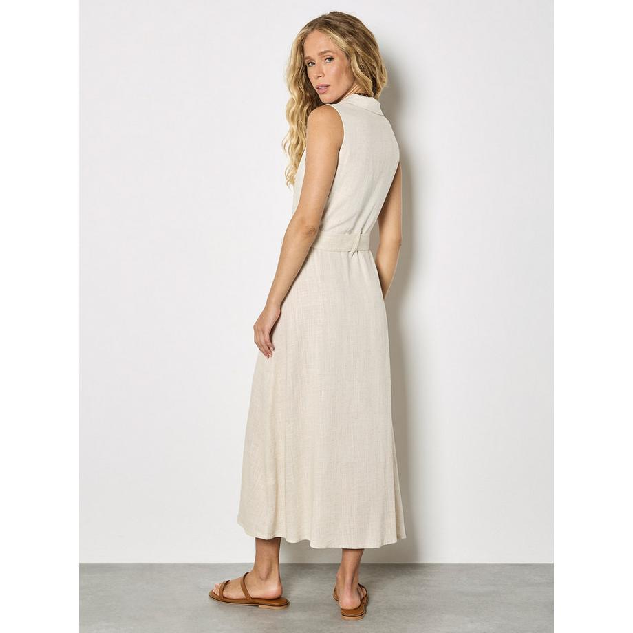 APRICOT Robe Midi Sans Manches en Lin Mélangé  