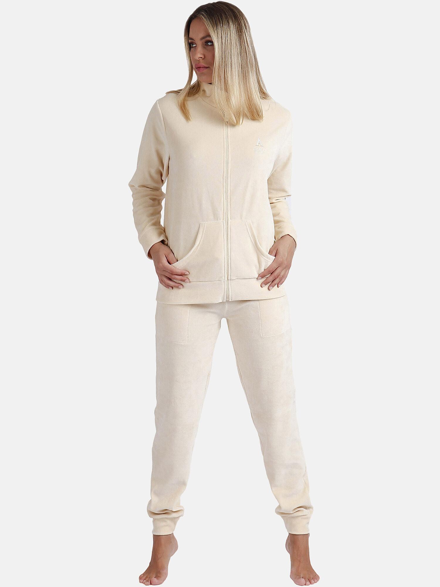 Image of Pyjama Hausanzug Hose Jacke Mit Reißverschluss Soft Home Unisex Light Beige L