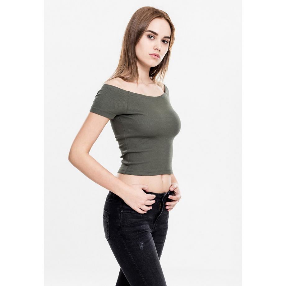 URBAN CLASSICS Crop Top a costine con scollo asimmetrico  