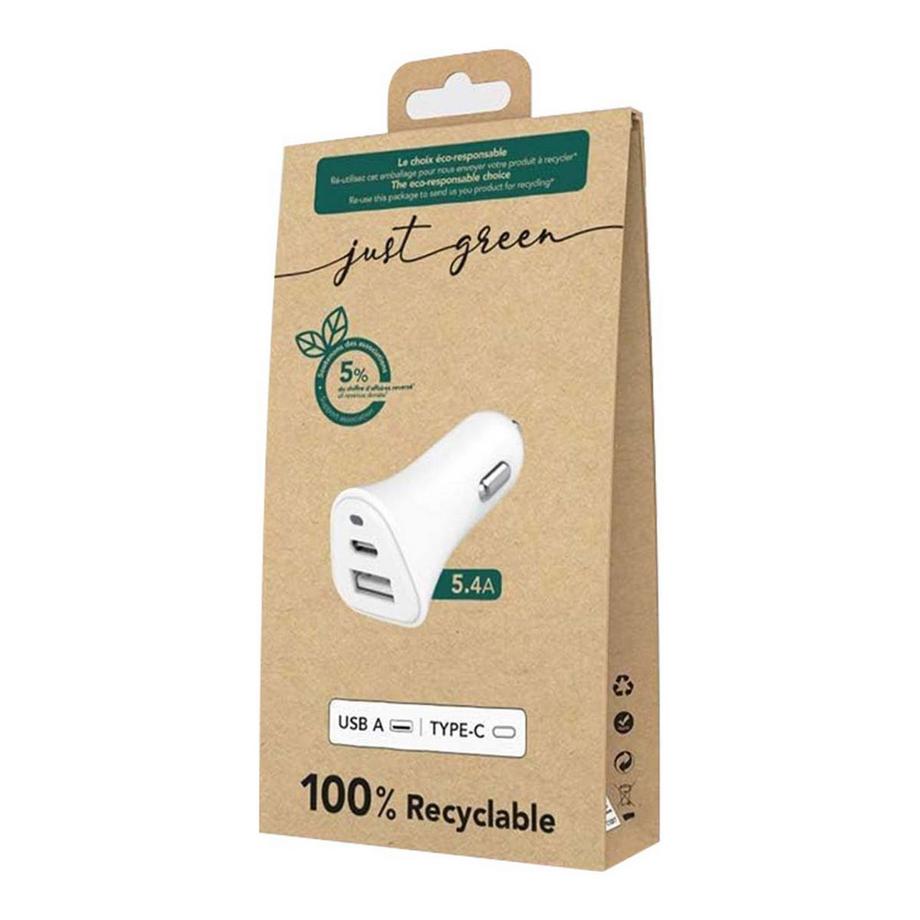 Just green  Caricatore da auto doppio USB AC 37W 