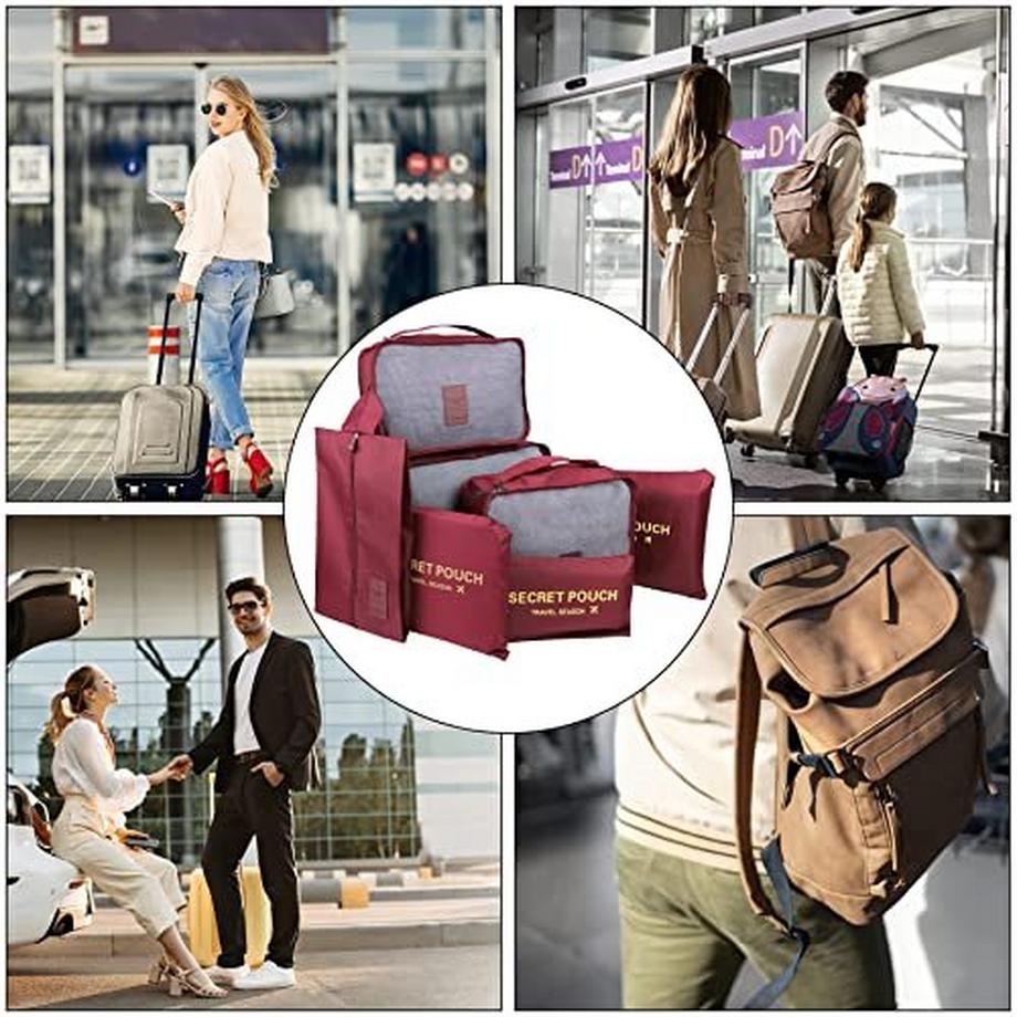 Only-bags.store Lot de 8 organisateurs de voyage avec sac à chaussures et sac à linge rouge brique  