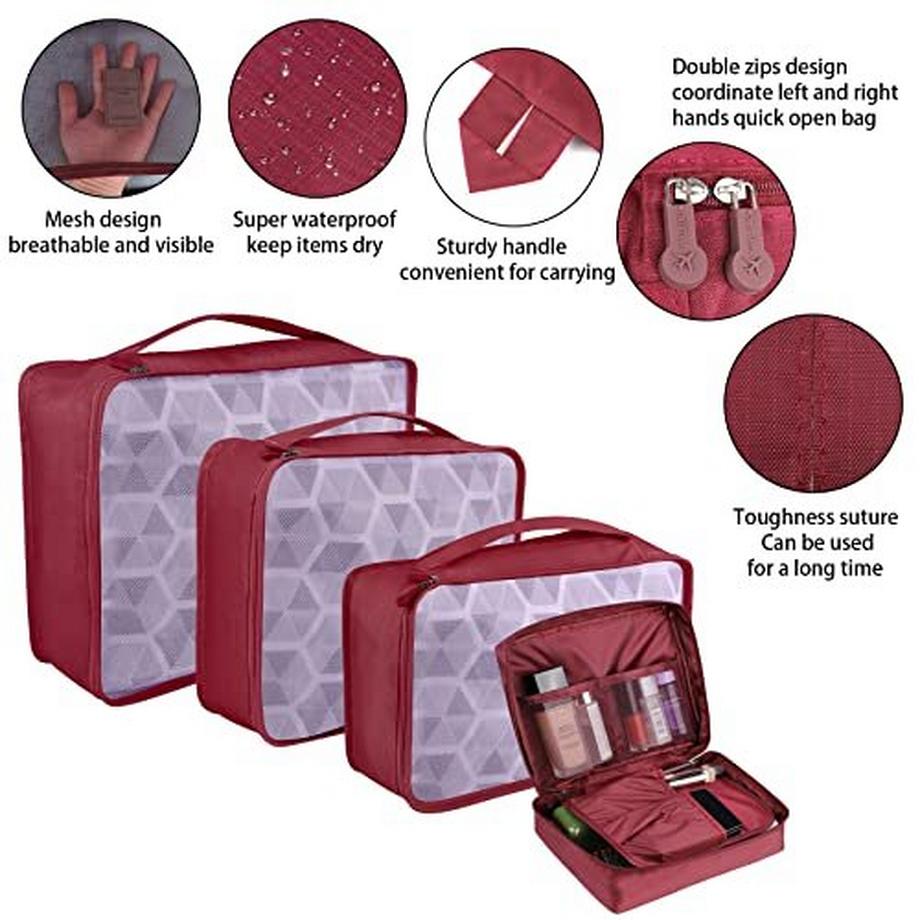 Only-bags.store Lot de 8 organisateurs de voyage avec sac à chaussures et sac à linge rouge brique  
