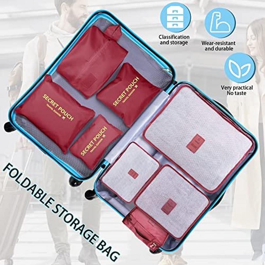 Only-bags.store Lot de 8 organisateurs de voyage avec sac à chaussures et sac à linge rouge brique  