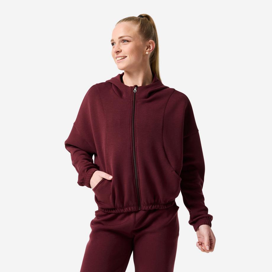 Veste à capuche de fitness manches longues femme, bordeaux