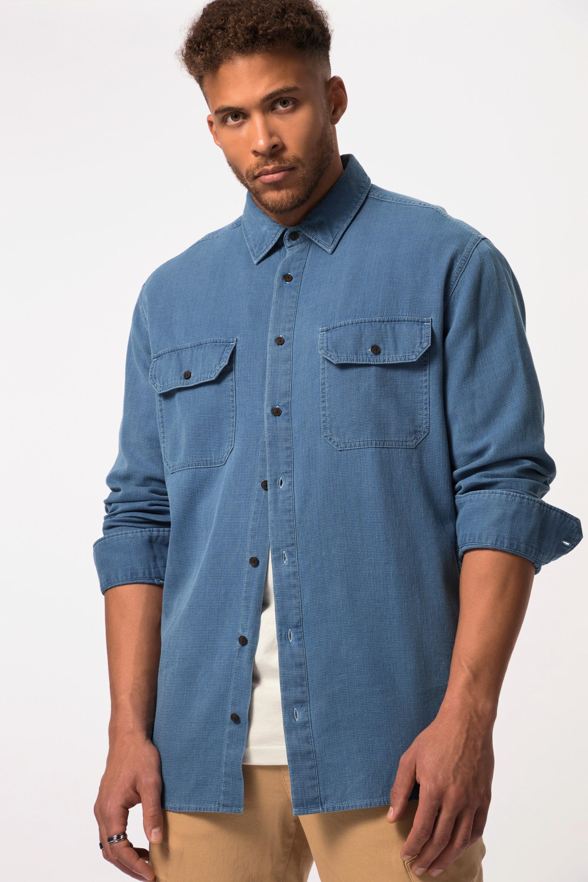 Sthuge  Chemise aspect jean STHUGE, manches longues et col Kent. Coupe Modern Fit, jusqu'au 8XL. 