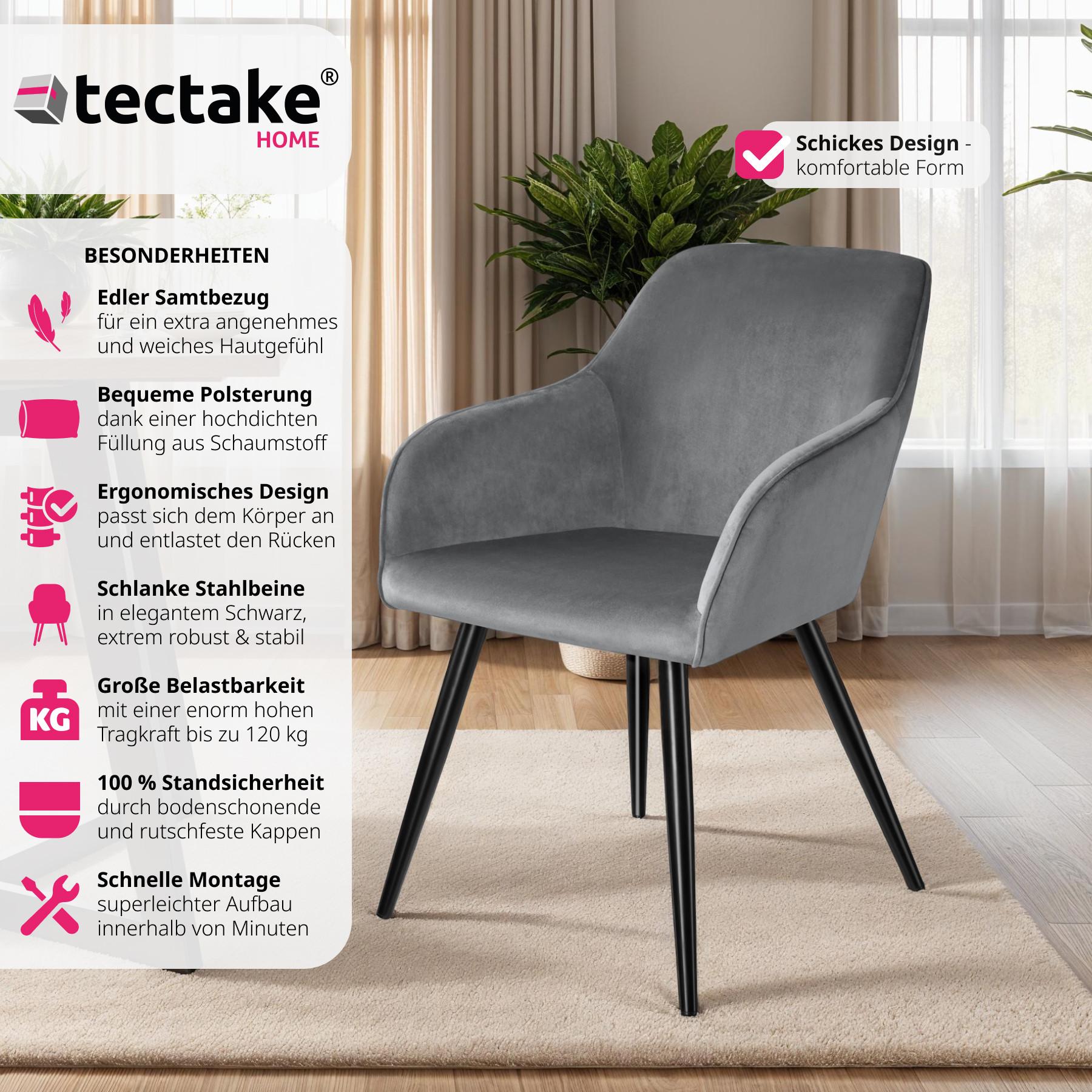 Tectake Stuhl Marilyn Samtoptik-schwarze Stuhlbeine  