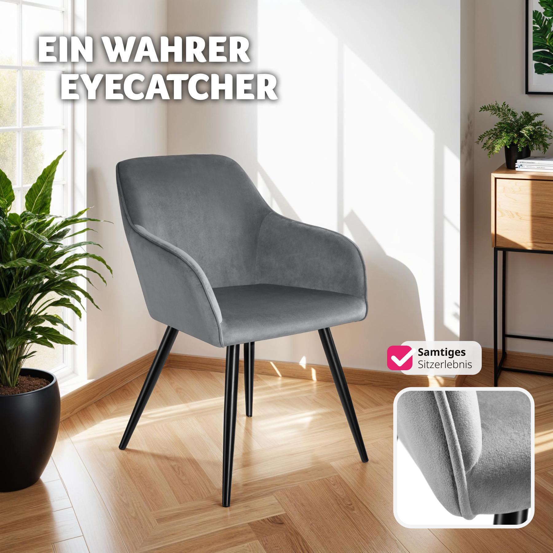 Tectake Stuhl Marilyn Samtoptik-schwarze Stuhlbeine  