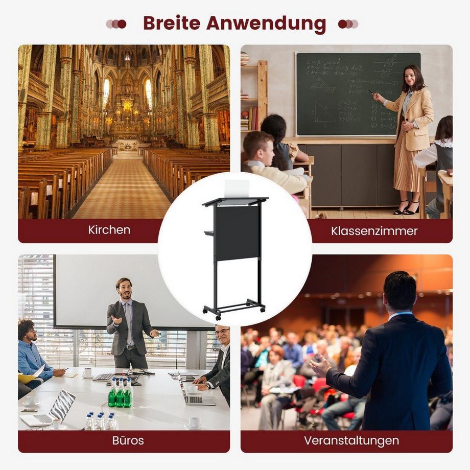 Northix Scrivania in piedi regolabile in altezza con ruote scrivania mobile in piedi nera  