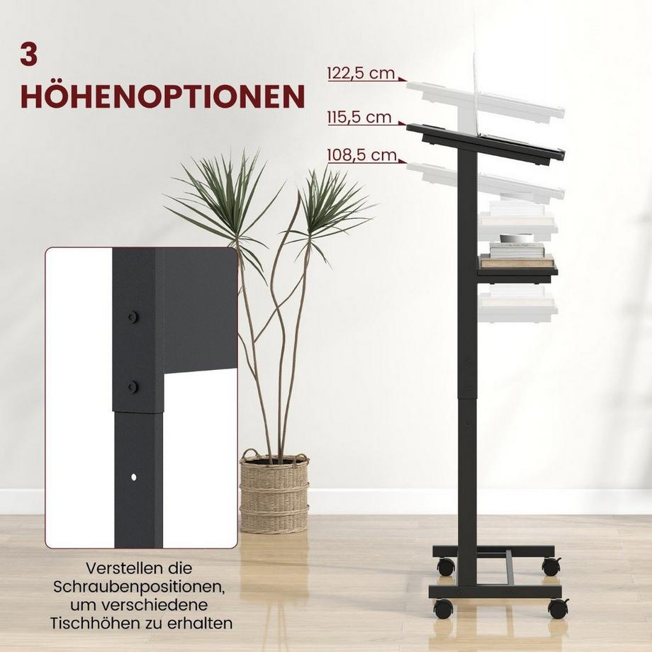 Northix Scrivania in piedi regolabile in altezza con ruote scrivania mobile in piedi nera  