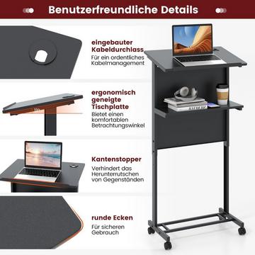 Stehpult höhenverstellbar Steh-Sitz Schreibtisch mit Rollen mobiler Stehschreibtisch Schwarz