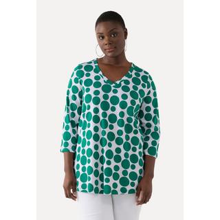 Ulla Popken  Shirt, Pima Cotton, Punkte, V-Ausschnitt, 3/4-Arm 