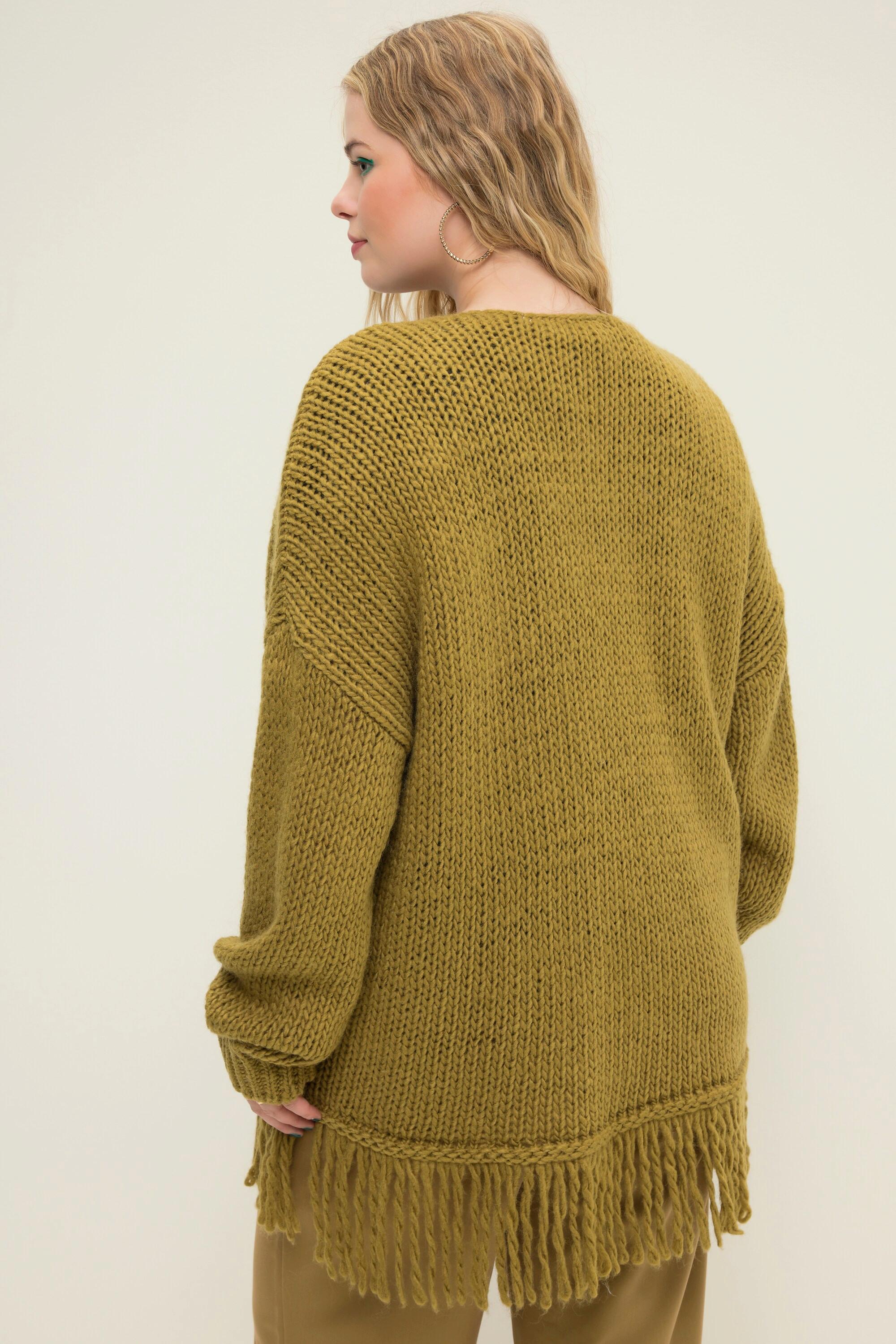 Studio Untold  offene Strickjacke, oversized, extra softer Strick, Fransensaum 