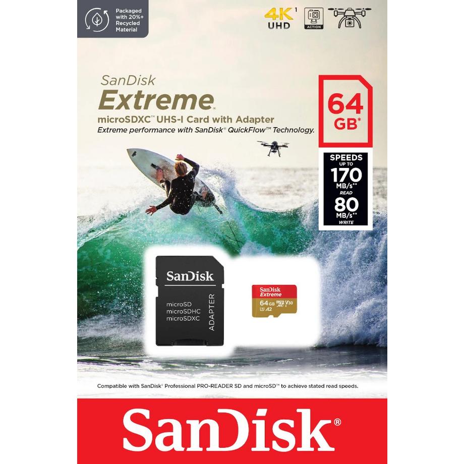SanDisk  SANDISK MicroSDXC Extreme 64GB 170MB/s A2 C10 V30 UHS-I U3 