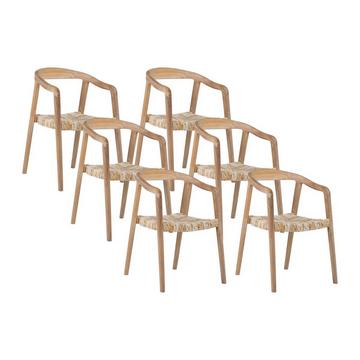 Stuhl mit Armlehnen 6er-Set - Teakholz - Holzfarben hell - JUNARIA