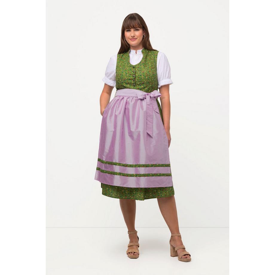 Ulla Popken Dirndl Fleurs Boutons Fantaisie Col V Sans Manches  