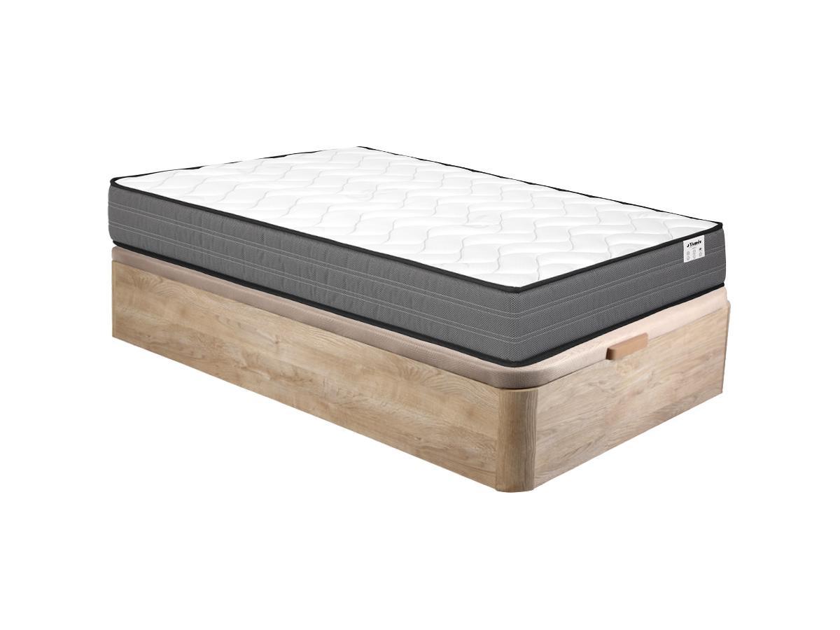 Image of Komplett-Set - 90 x 190 cm - Bettgestell + Taschenfederkernmatratze - Stärke 20 cm - Holzfarben hell - AMBRACIE von YSMÉE Komplett-Set - 90 x 190 cm - Bettgestell + Taschenfederkernmatratze - Stärke 20 cm - Holzfarben hell - AMBRACIE von YSMÉE