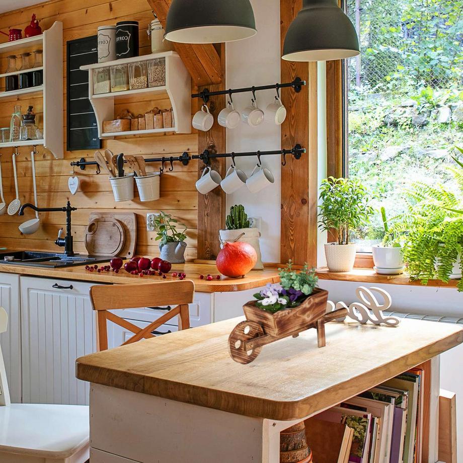 B2X Holzschubkarre für Pflanzen  