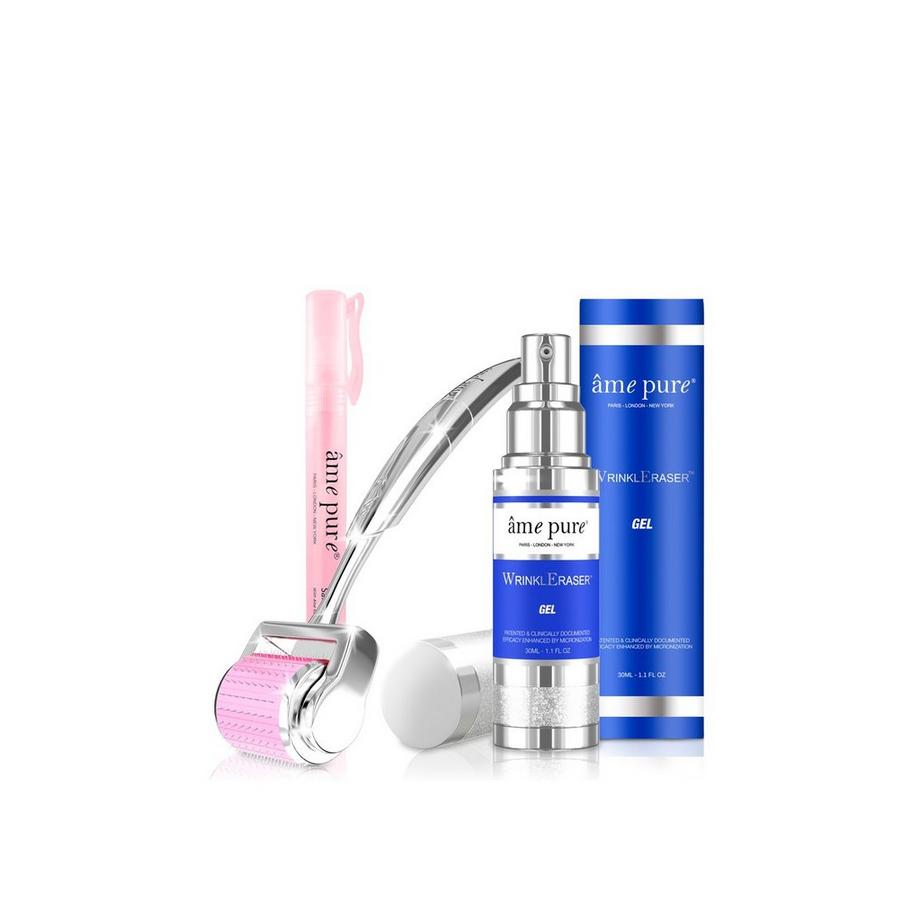 âme pure  WrinklEraser BASIC- Schnellwirkenden Derma Roller Behandlung: anti-aging WrinklEraser Gel + Microneedling Face Roller + Sanitizer Spray 