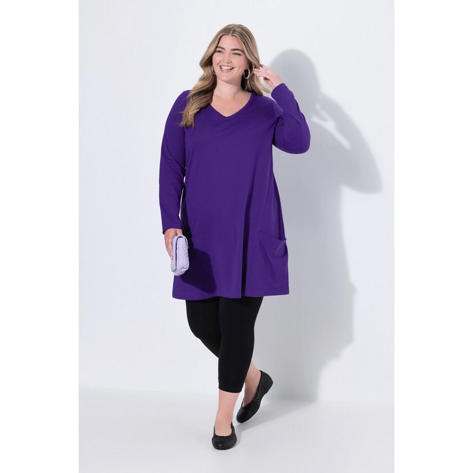 Ulla Popken Longshirt A-Linie V-Ausschnitt mit Taschen  