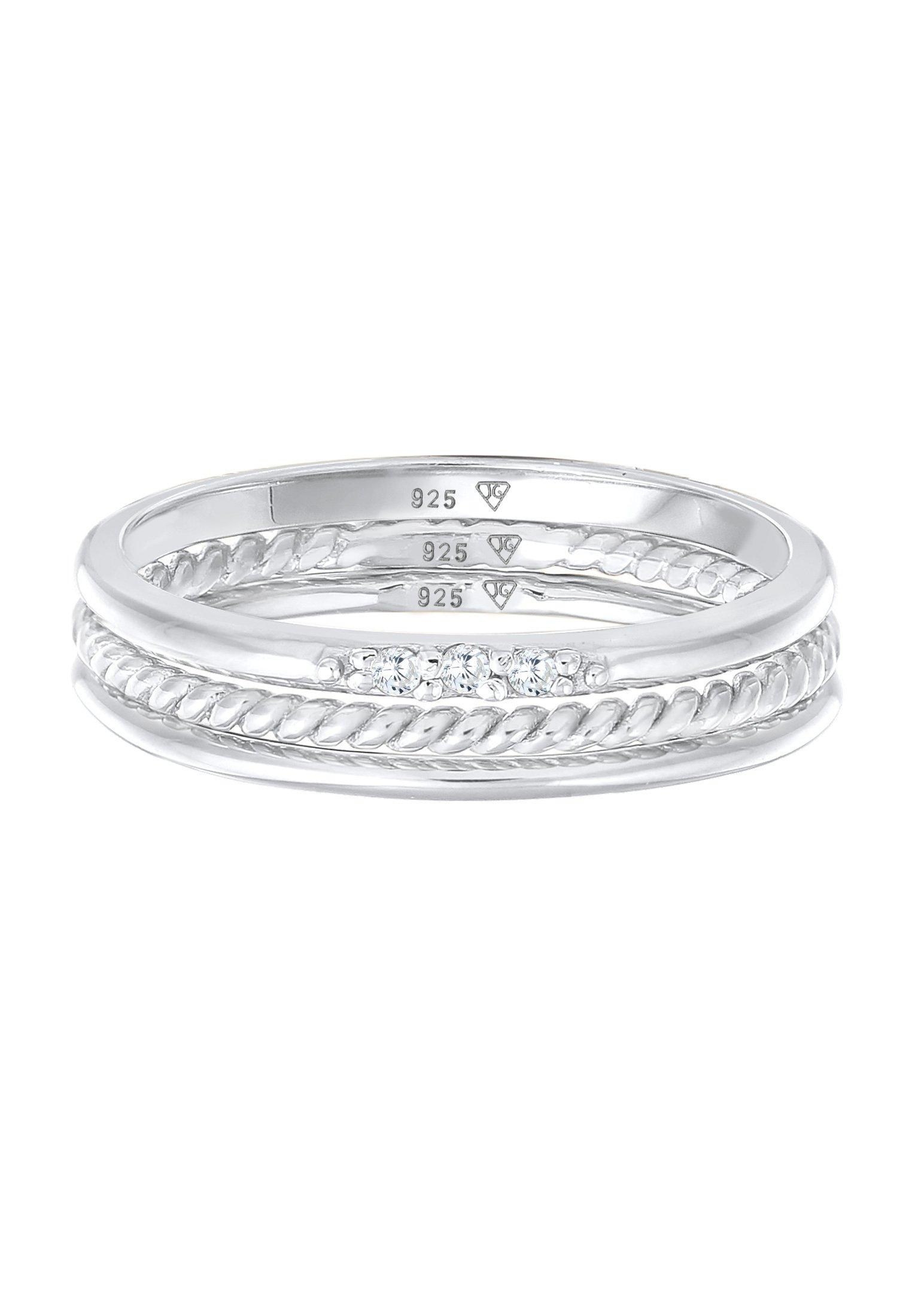 Elli  Bague Basique Set De 3 Avec Cristaux De Zirconium 