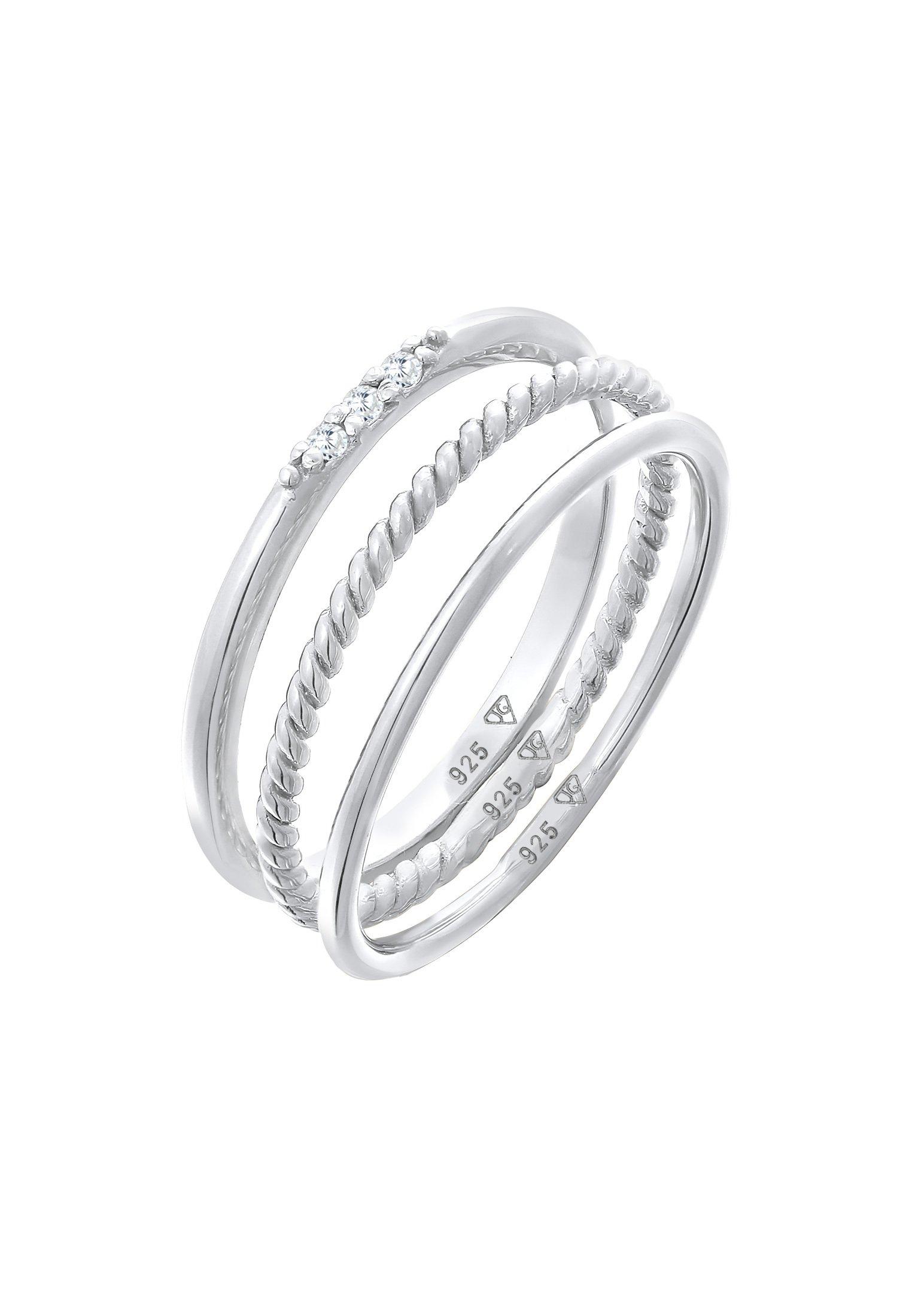 Elli  Bague Basique Set De 3 Avec Cristaux De Zirconium 