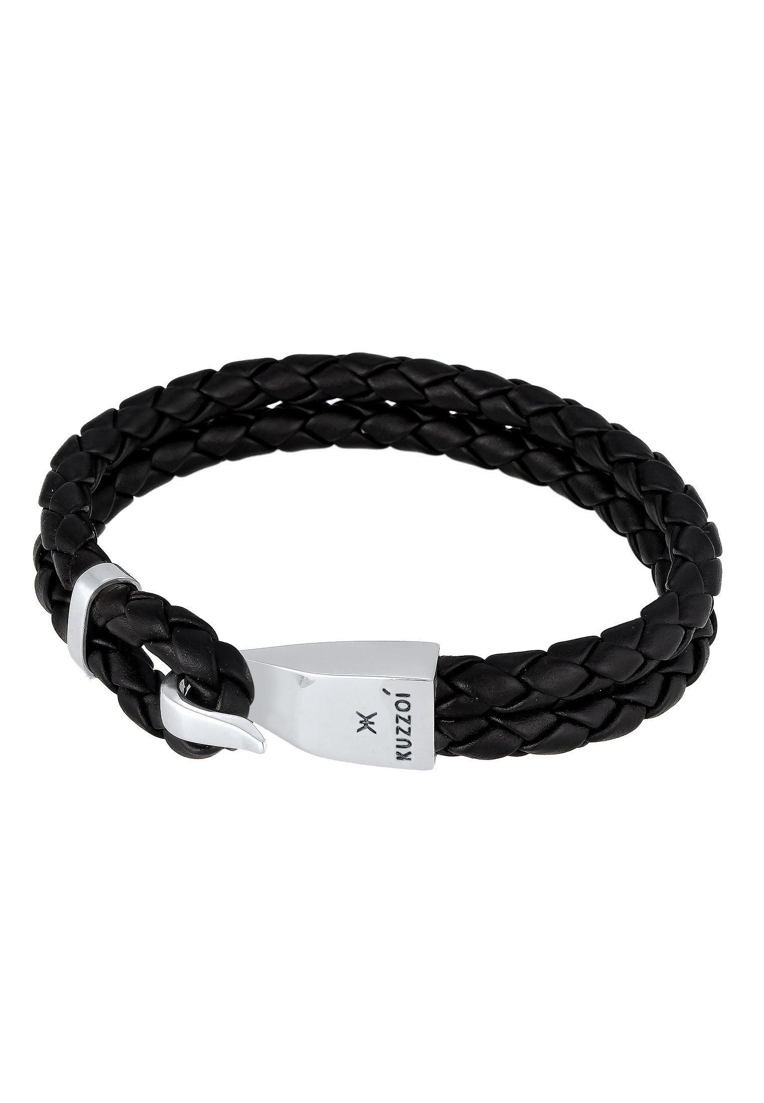 Kuzzoi  Bracelet Herren Leder Basic Haken-Verschluß 925 Silber 