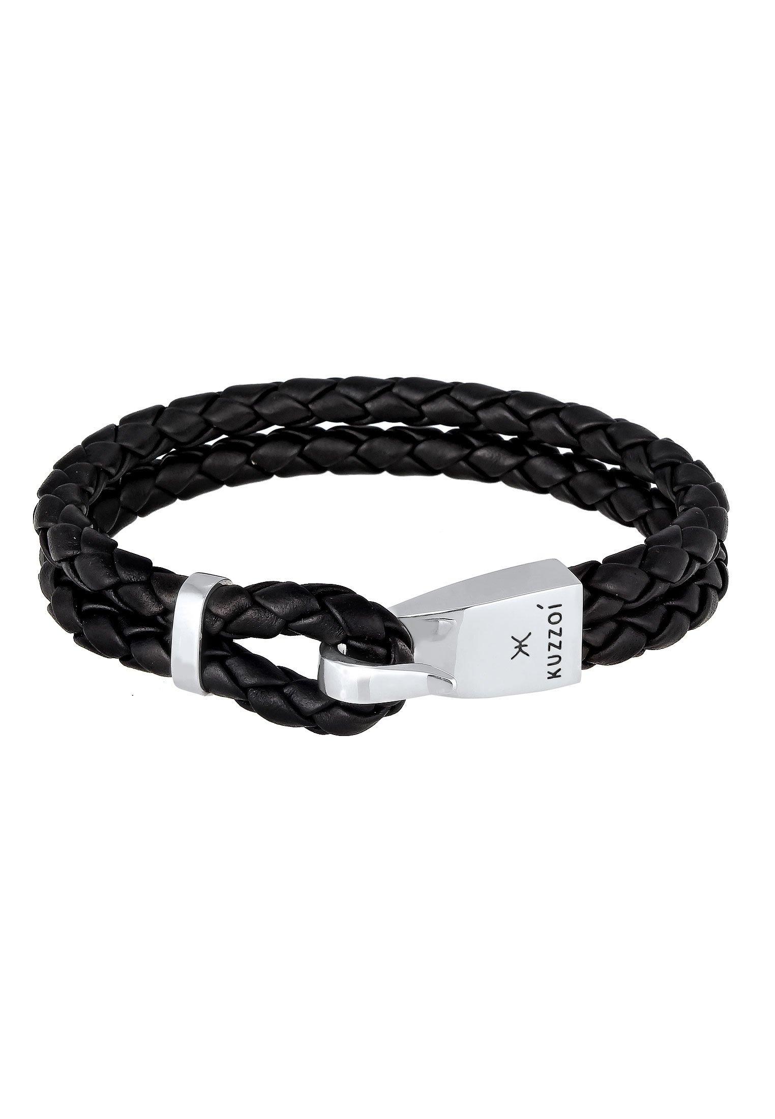 Kuzzoi  Bracelet Herren Leder Basic Haken-Verschluß 925 Silber 