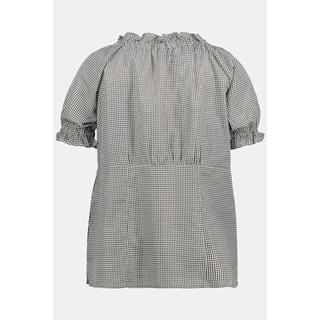 Ulla Popken  Blusa con scollatura che lascia le spalle scoperte in tradizionale stile Tracht con quadretto vichy, bottoni a cuore e mezze maniche 