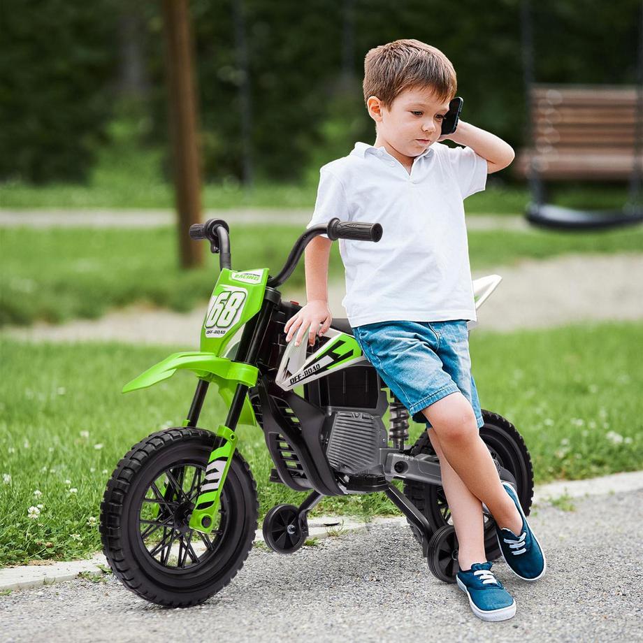 Northio  Kinder Elektro-Motorrad, 12V Kindermotorrad mit Musik, Kinderfahrzeug mit abnehmbar Trainingsrädern, 2,4-5 km/h, für 3-6 Jahre Kinder, max. 30 kg, Grün 