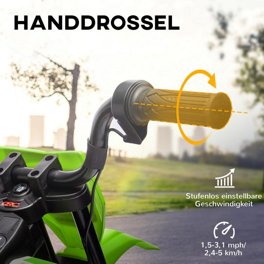 Northio  Kinder Elektro-Motorrad, 12V Kindermotorrad mit Musik, Kinderfahrzeug mit abnehmbar Trainingsrädern, 2,4-5 km/h, für 3-6 Jahre Kinder, max. 30 kg, Grün 