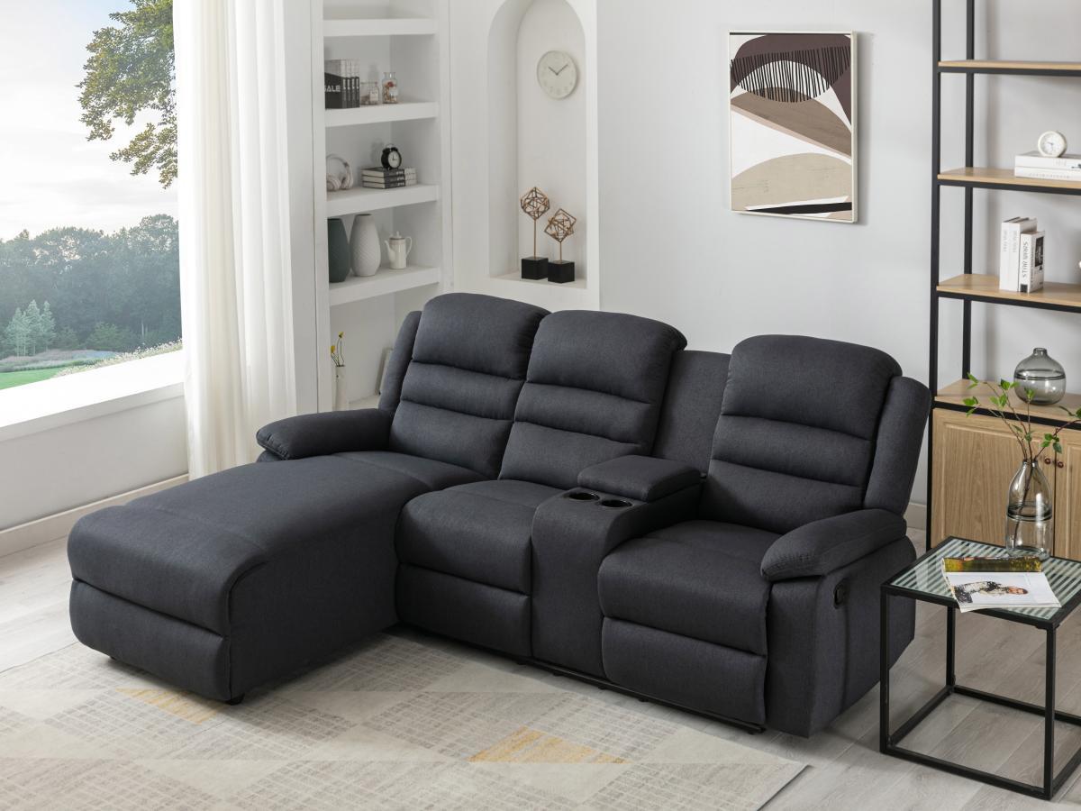 Vente-unique Ecksofa Relaxsofa - Ecke Links - Stoff - Anthrazit - MACEDONIA  