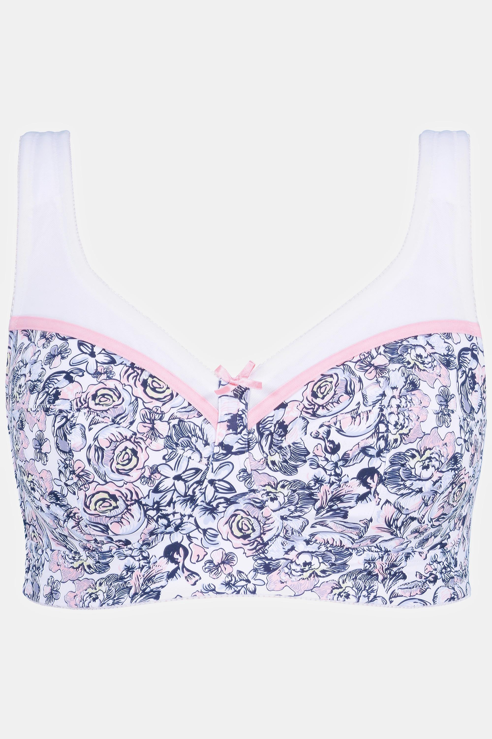 Ulla Popken  Soutien-gorge de maintien, sans armatures, motif roses - bonnet C-G 