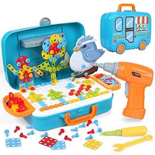 Activity-board  400-teiliges Mosaikspielzeug, Steckspiel, 3D und 2D Steckpuzzle, Waldorf-Spielzeug mit Bohrern, kreatives Spielzeug, Mosaikspiel, Werkzeugkasten, Spielzeug, Kinder 