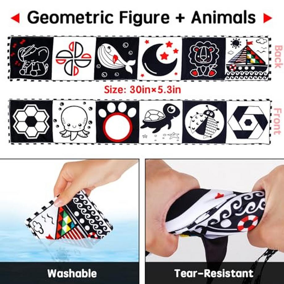 Activity-board  Kontrastbuch Baby, Babyspielzeug, Kontrastspielzeug Baby mit Spiegel, doppelseitiges Baby Stoffbuch, frühes Lernspielzeug 