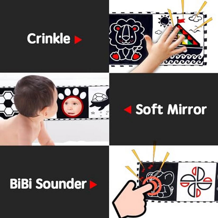 Activity-board  Kontrastbuch Baby, Babyspielzeug, Kontrastspielzeug Baby mit Spiegel, doppelseitiges Baby Stoffbuch, frühes Lernspielzeug 
