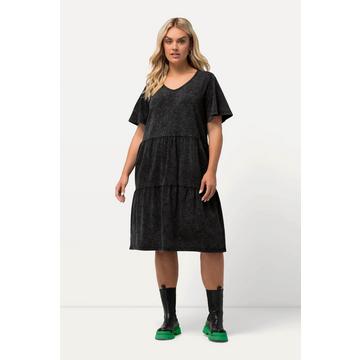 Jerseykleid, Jeansoptik, A-Linie, V-Ausschnitt, Halbarm