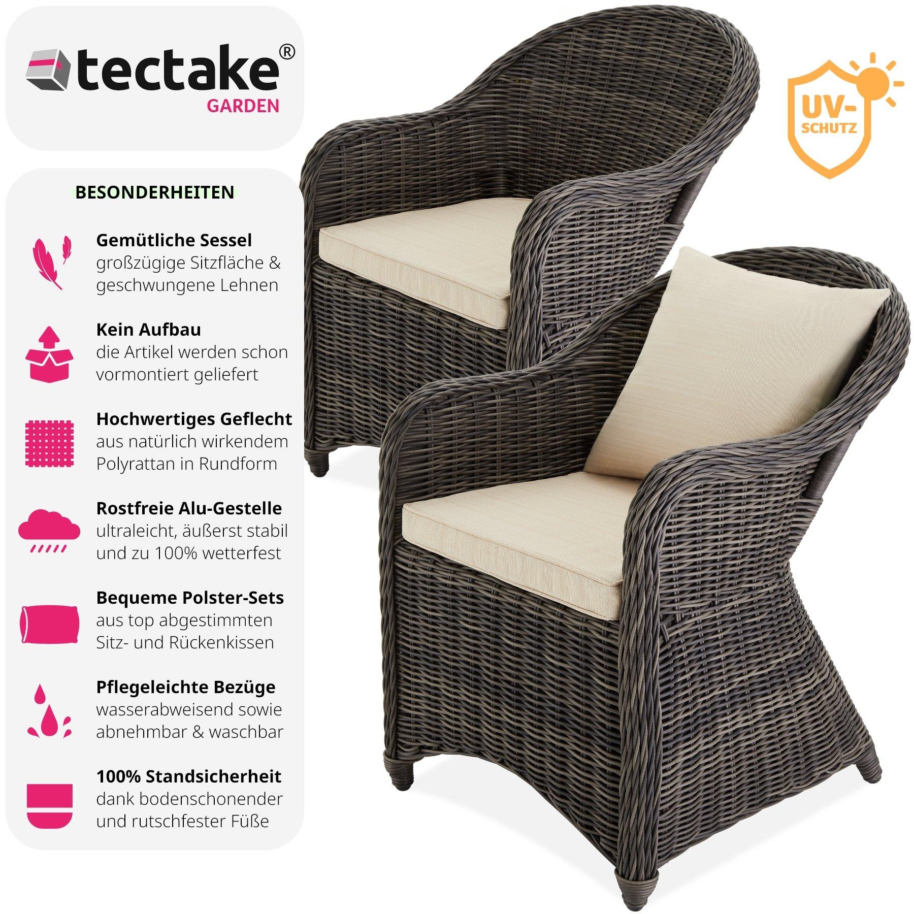 Tectake 2 Poltrona deluxe in rattan e alluminio - sedia + cuscini su seduta e schienale  