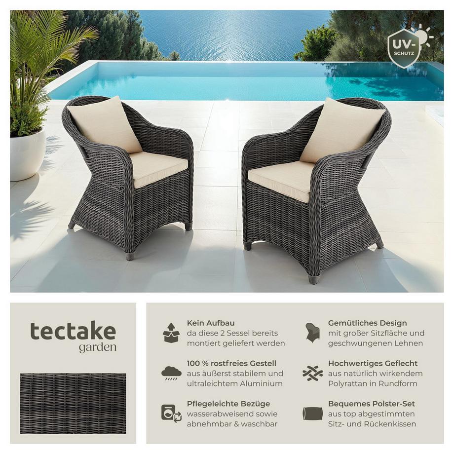Tectake 2er Set Rattansessel  mit Aluminiumgestell wetterfest und UV-beständig  