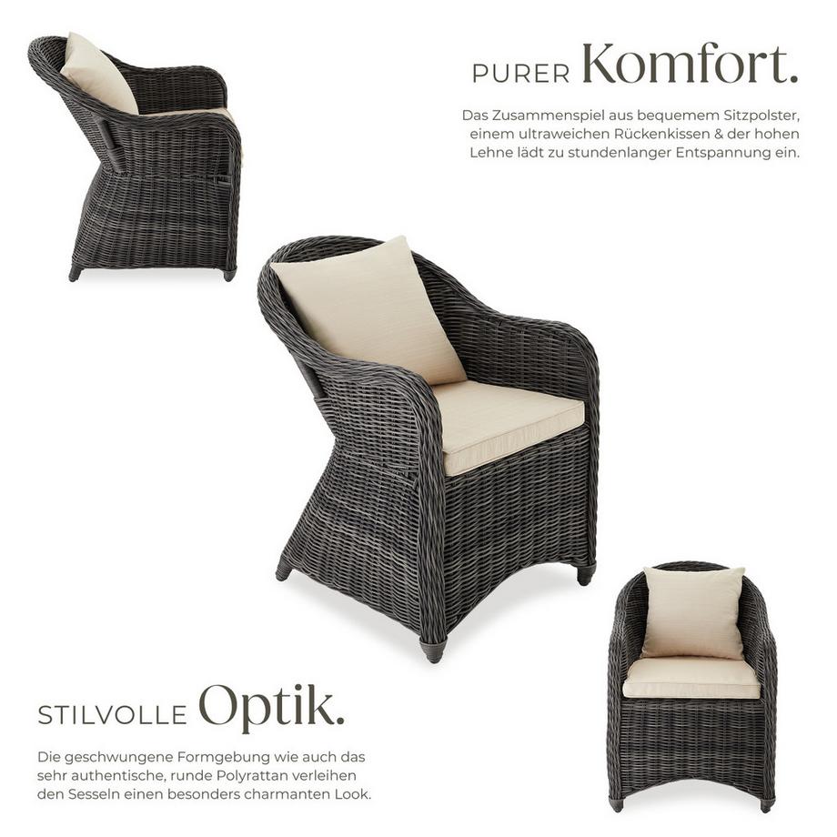 Tectake 2er Set Rattansessel  mit Aluminiumgestell wetterfest und UV-beständig  