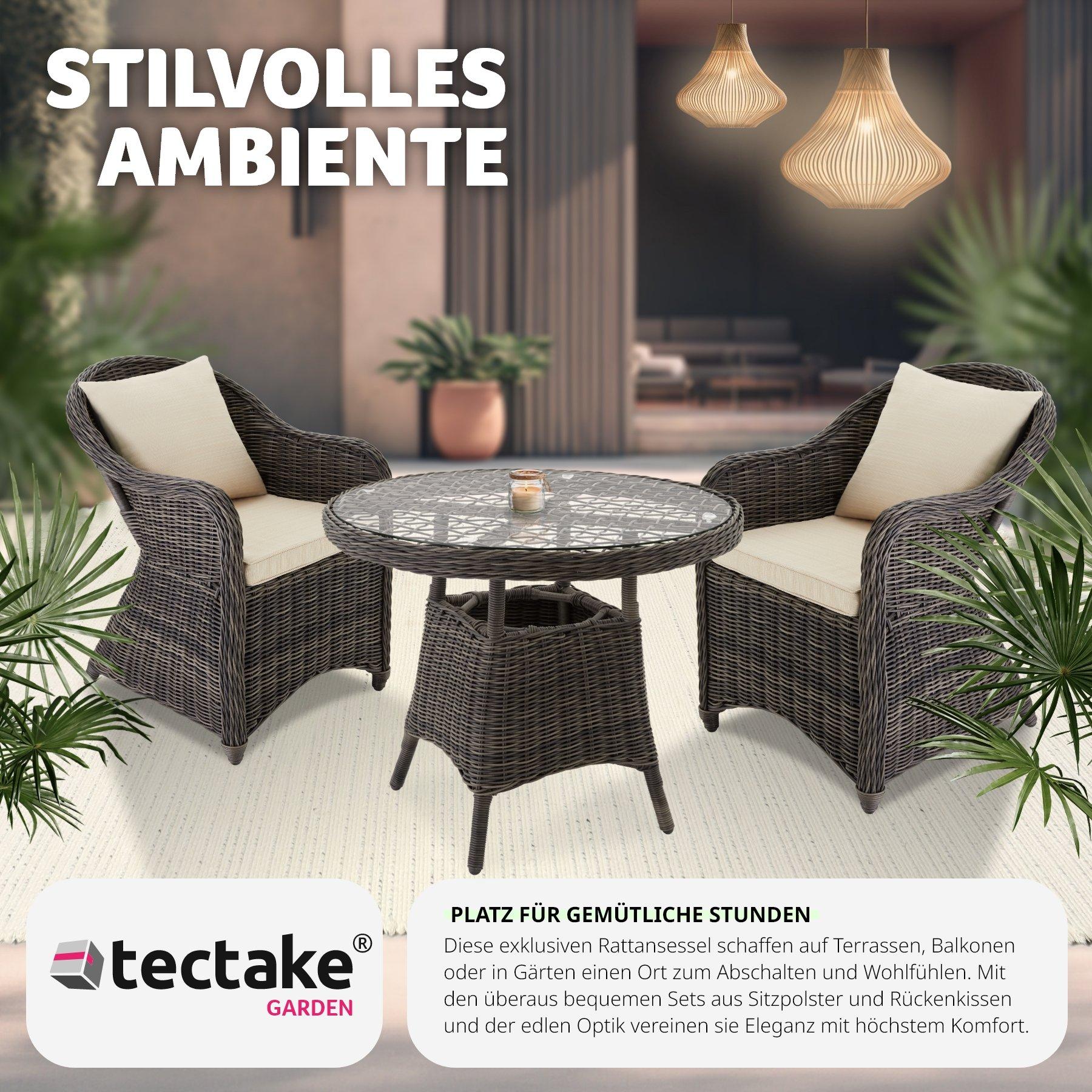 Tectake 2 Poltrona deluxe in rattan e alluminio - sedia + cuscini su seduta e schienale  