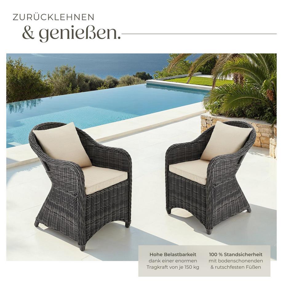 Tectake 2er Set Rattansessel  mit Aluminiumgestell wetterfest und UV-beständig  