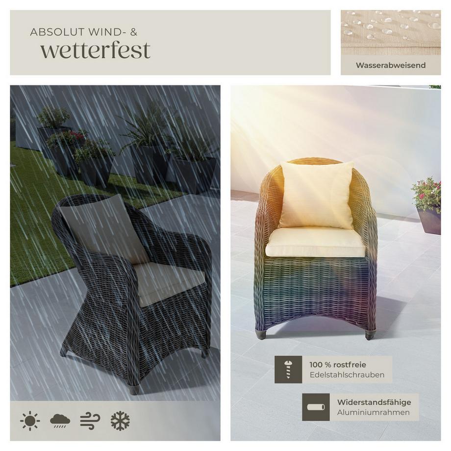 Tectake 2er Set Rattansessel  mit Aluminiumgestell wetterfest und UV-beständig  
