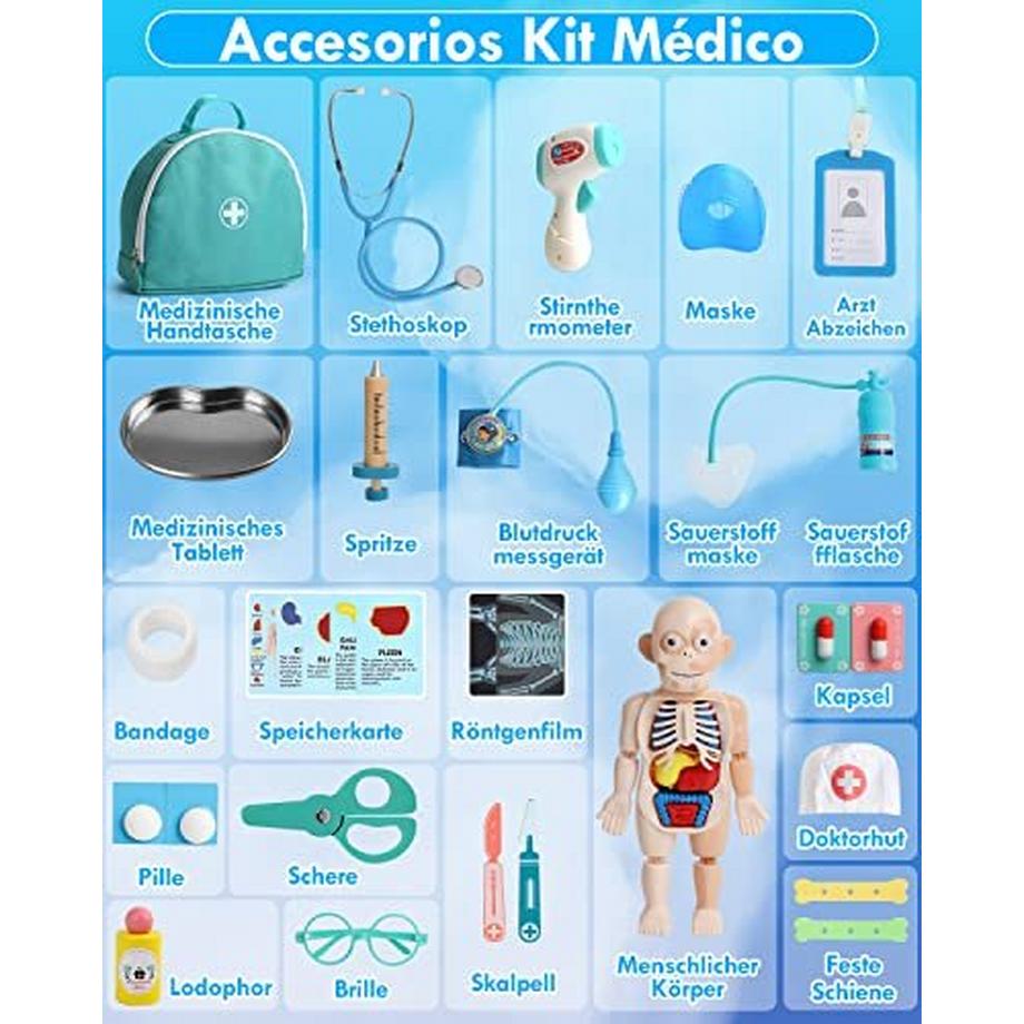 Activity-board  Arztkoffer Kinder Holz, Doktorkoffer Kinder, Kinder Arztkoffer mit Menschlichen Organmodellen, 